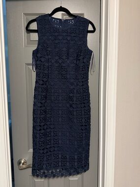 White House Black Market Sleeveless Navy Lace Sheath Dress size 2